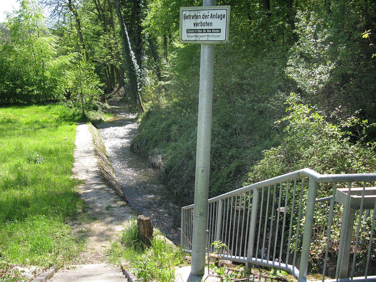 Merzhausen Bitzenmatte mit Dorfbach oberhalb des Einlassbauwerks zum Regenrückhaltebecken – Verein für Familienhunde und Hundesport im DVG e.V. Merzhausen