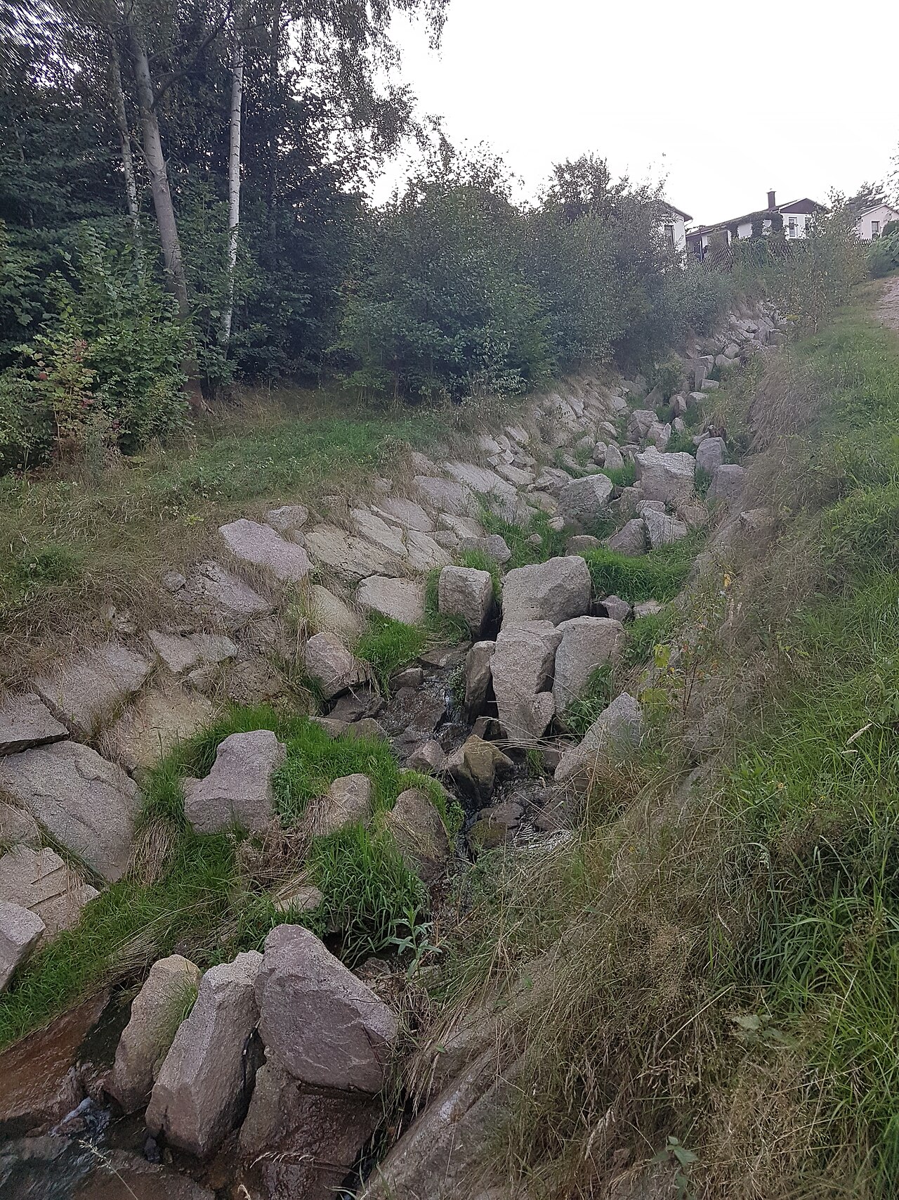Blocksatz im untersten Teilstück kurz vor der Mündung des Silberbaches in den Schlemabach – Campingplatz Silberbach
